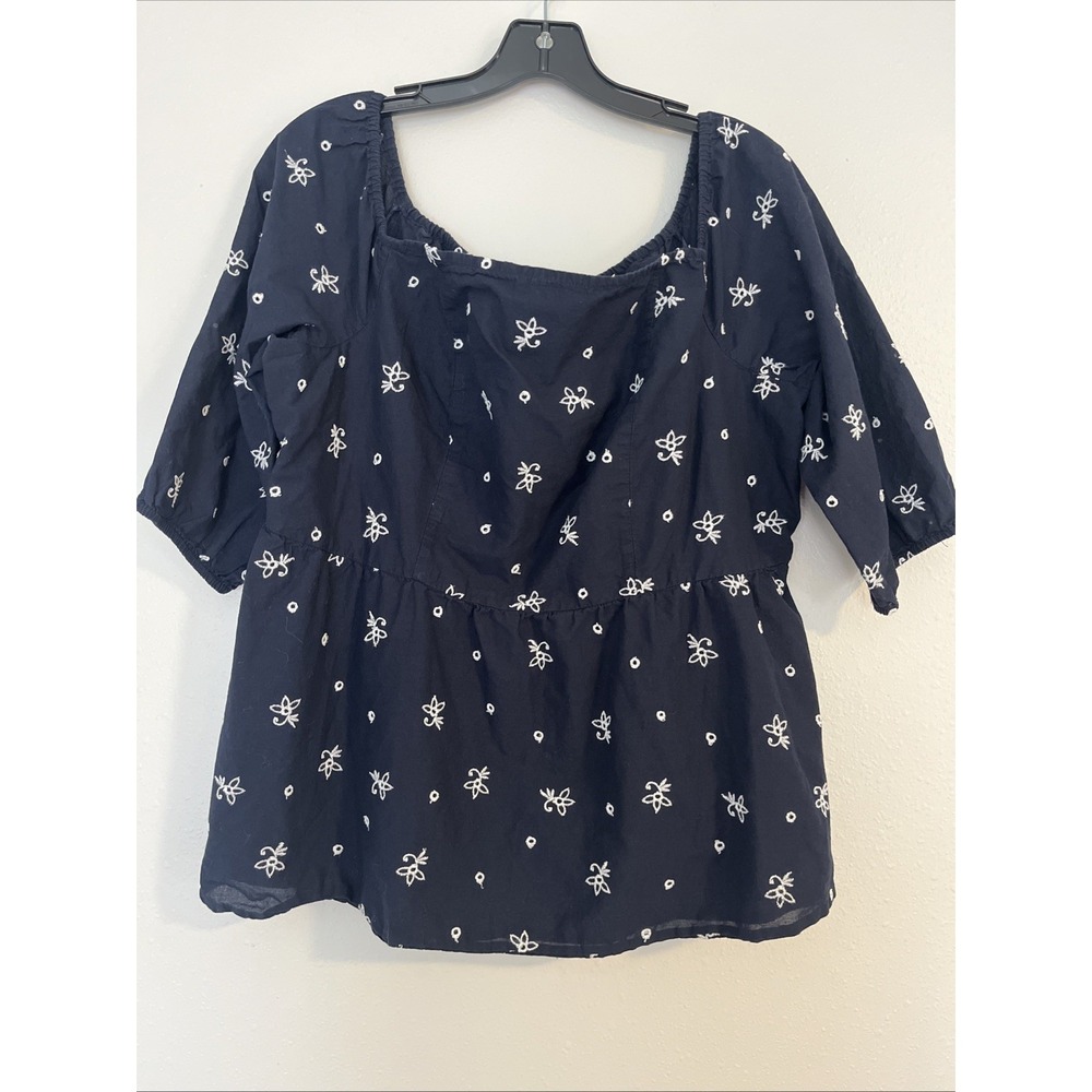 Cottagecore Top Women's 14 XL Dark Blue‎ Empire Waist Babydoll Half Sleeve